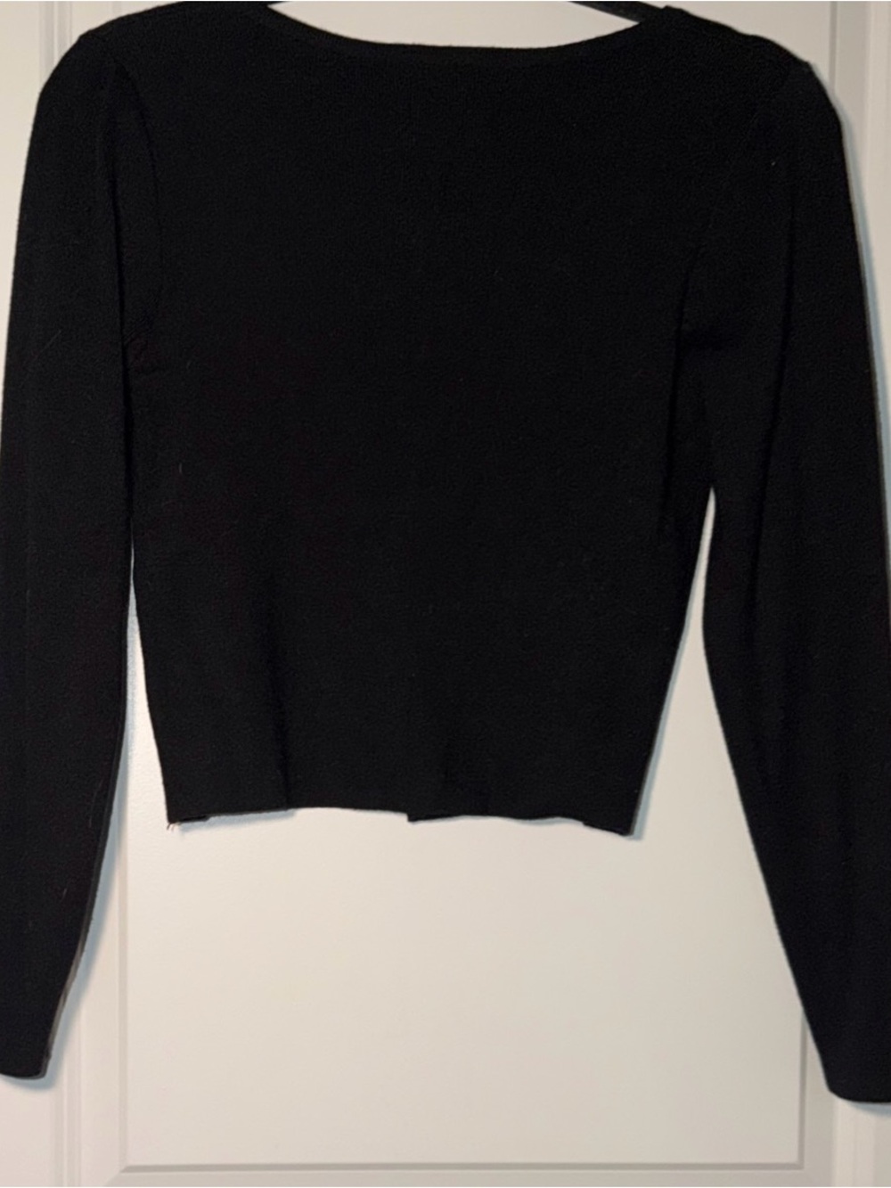 Black Ribbed Button-Front Cropped Cardigan Sweater - Picture 3 of 5